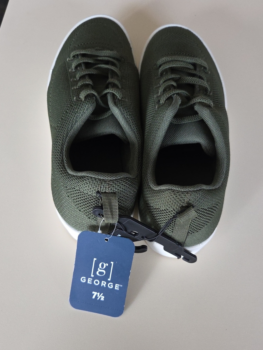 George Olive Knit Lace-Up Sneakers with White Sole